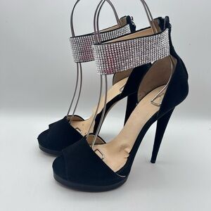 Giuseppe Zanotti Crystal-Cuff High Heel Stiletto Sandals in Black Suede Sz 36.5